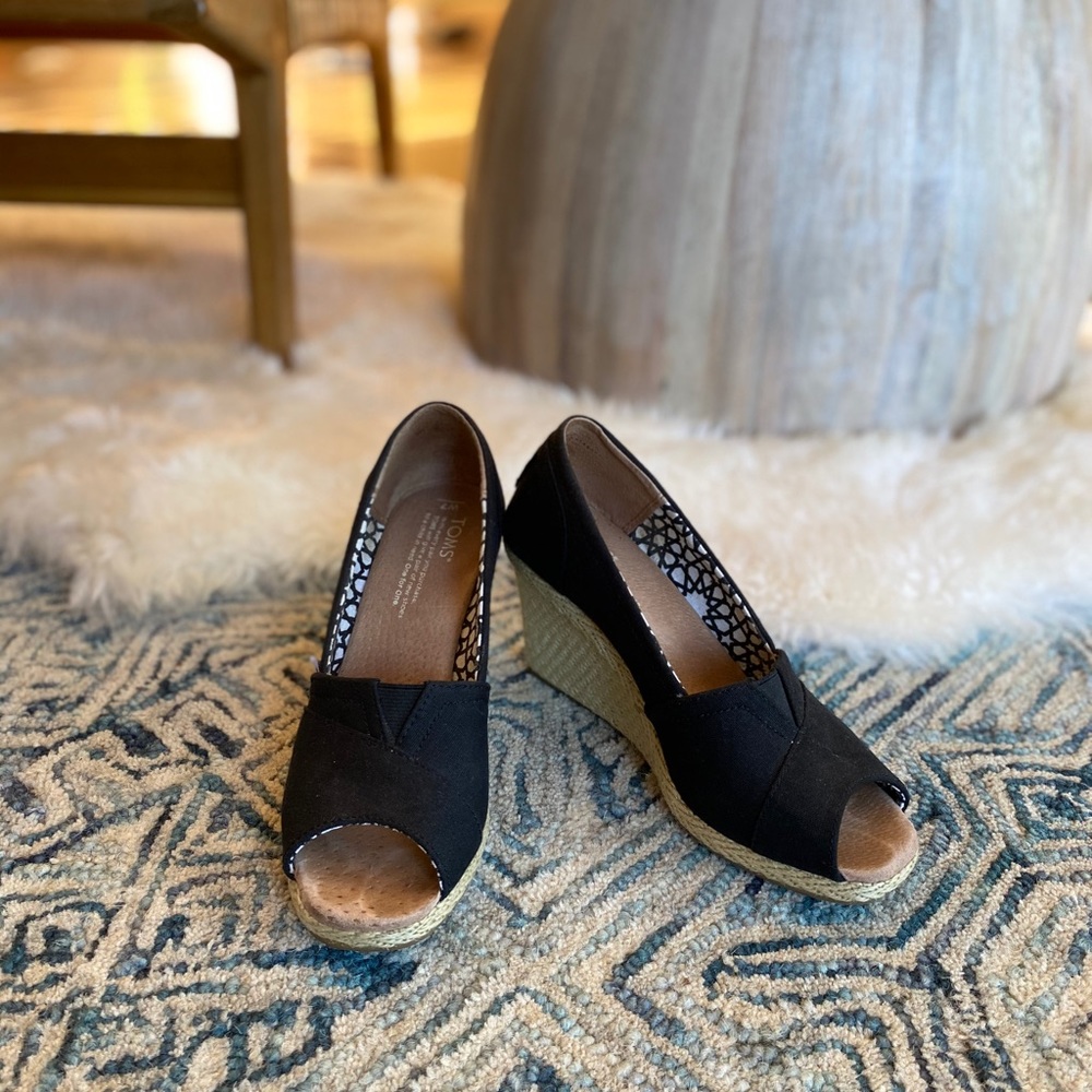 Toms Black Wedges, size 7